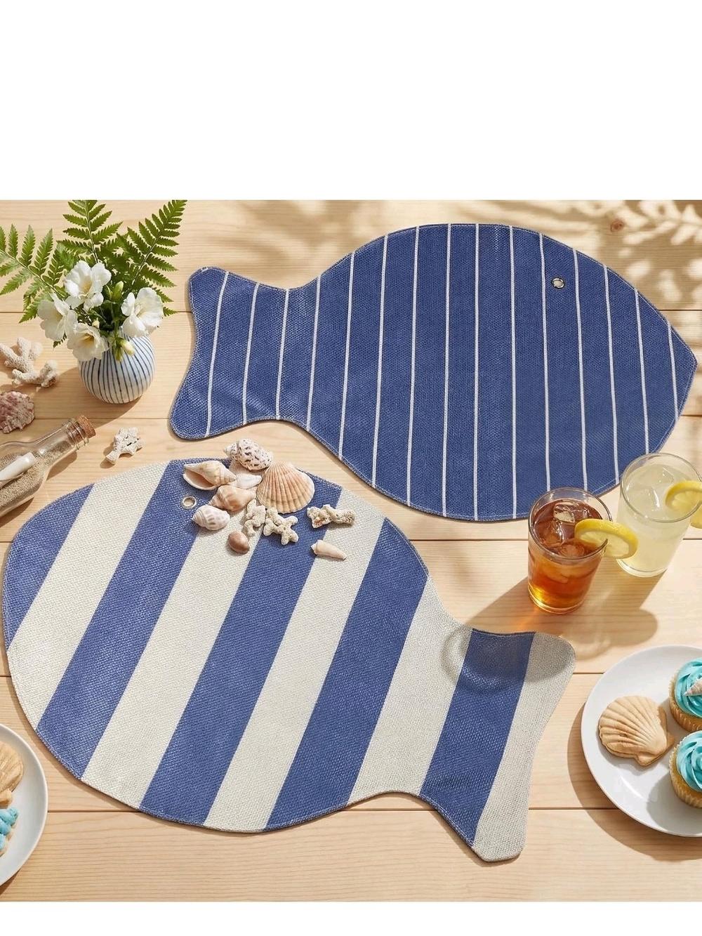 Set of 12 Fish Placemats Blue Ocean Table Mats Double-Layer Summer Nautical